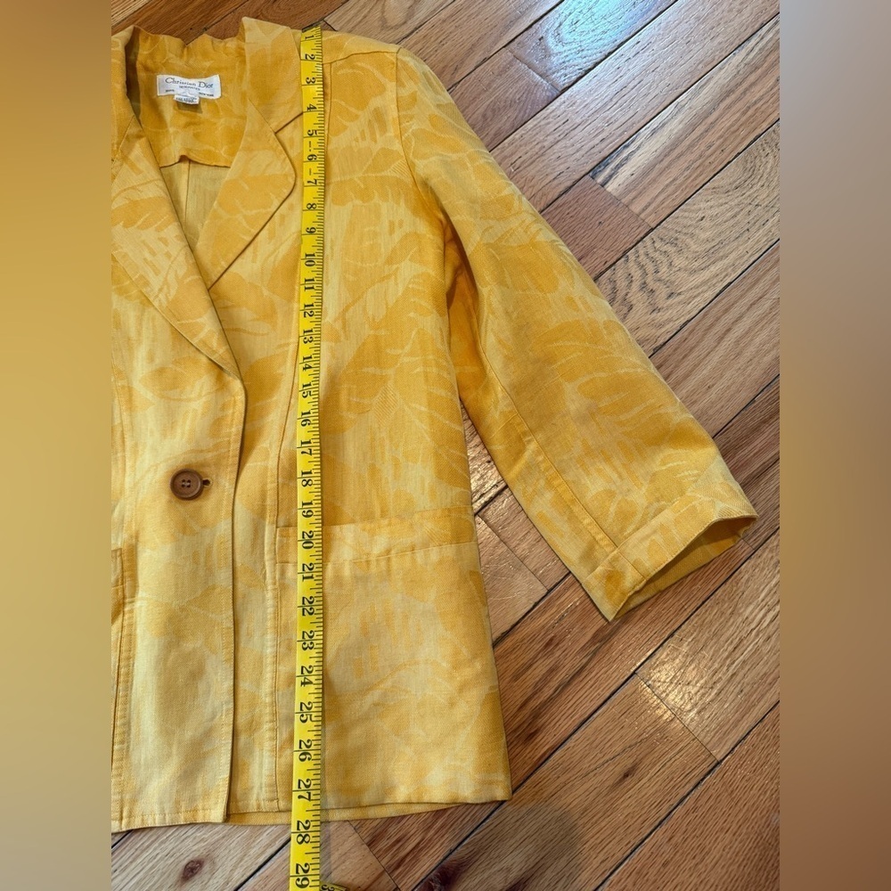 VTG Christian Dior 1 Button Cotton/Linen Yellow Palm Women’s Blazer Size 6 READ - Picture 11 of 16